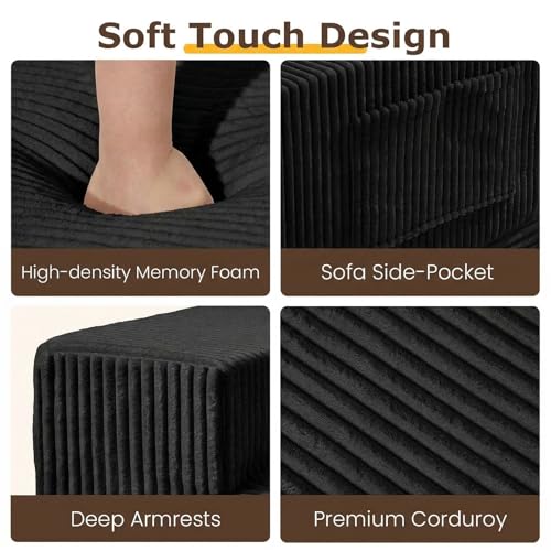 cidludto Convertible Sofa Bed, 78" Oversized Boneless Loveseat Couch 2 in 1 Foldable Futn Bed Couch in A Box, Folding Sofa Chair for Living Room, No Assembly Required, Black - color: Black, size: Three Seat-78''