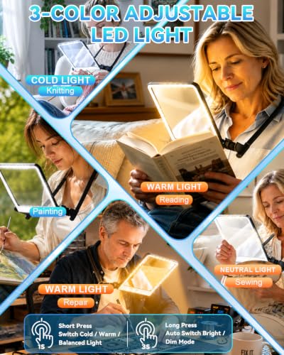 2026 Upgraded 12X Magnifying Glass with Light for Reading | 【Industry-Leading Ultra HD Lens】【Bright LED Full Page Magnifer】【Flex Silicone Neck Protection】Hands Free | Cross Stitch Craft