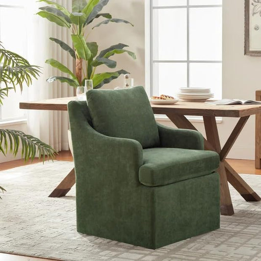 VKNOW Upholstered Dining Chairs, Dining Room Chairs with Casters | Modern Rolling Dining Chairs with Armrest, Soft Chenille Fabric, Washable Cover, Easy Assembly, Living Room, Bedroom, Green - color: Green, size: 1