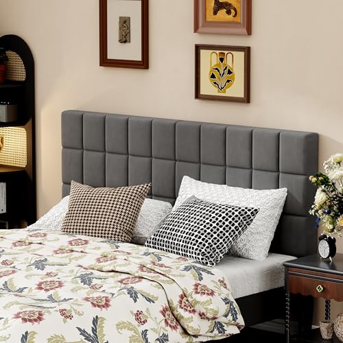 Velvet Upholstered Tufted King Size Headboard,Wood Head Board with Metal Legs, Adjustable Height from 42” to 56”, Bed Headboard in Modern Design,Backboard for Bed, Dark Gray - color: Dark Gray, size: King