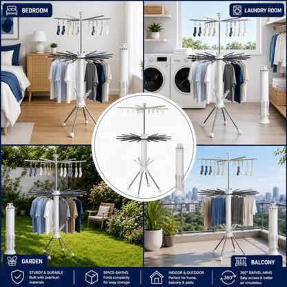 Foldable Clothes Drying Rack, Rotating Aluminum Laundry Rack, Portable Stand