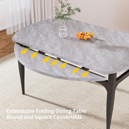 HIPIHOM 55 Inch Convertible Round‑to‑Square Dining Table with MDF Tabletop and Metal Frame - color: Grey
