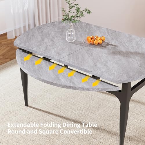 HIPIHOM 55‑Inch Extendable Dining Table Set with 6 Upholstered Chairs and Metal Frame for Dining Room - color: Grey/Black