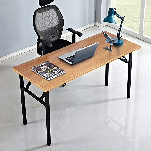 Need Computer Desk Office Desk 55 inches Folding Table Computer Table Workstation No Install Needed,Teak Black AC5BB-140X - color: Teak & Black, size: 55 inches