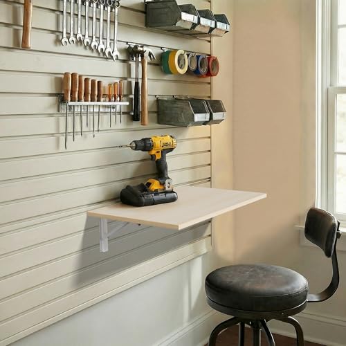 GOYLSER Laundry Room Wall Mounted Folding Table, Kitchen Restaurant Home Bar Work Table, Waterproof Easy to Install and Clean - color: Natural Wood, size: 25"x15.7"