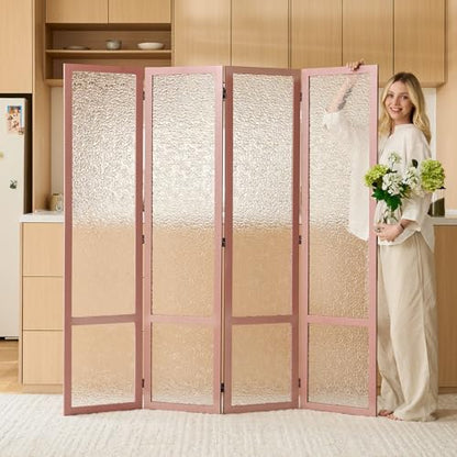 4 Panel Acrylic Room Divider Privacy Screen - Freestanding Frosted Translucent Partition, Lightweight Modern for Home Office Studio (Pink, 4 Panels) - color: Pink
