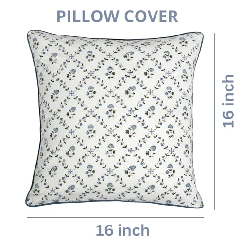 Block Print Powder Blue Pillow Cover 16" x 16" (Pack of 2) Decorative Couch Pillows for Living Room, Farmhouse Chic Boho Cute Outdoor Pillows Covers Gifts for Spring, Mother's Day - color: Powder Blue, size: 16" x 16" (Pack of 2)
