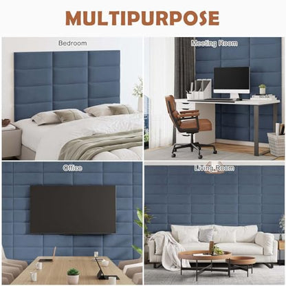 IFNOW Wall Mounted Headboard, Peel and Stick Panels, Navy Blue, Queen | Upholstered 3D Soundproof Acoustic Panels, Reusable and Removable, Padded Leather Bed Headboard, 6 Panels, 9.84" x 23.62" - color: Leather-navy Blue, size: Twin