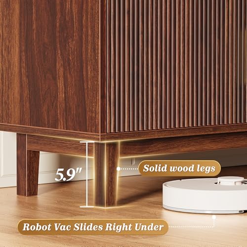 54 Inch Fluted TV Stand for TVs Up to 55, 60 Inch, Mid Century Modern Entertainment Center with Storage, TV Console with Adjustable Shelves, Midea Console for Living Room Bedroom, Brown - color: Walnut
