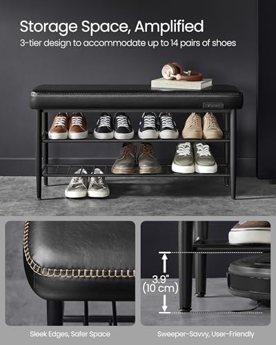 VASAGLE Shoe Bench, Synthetic Leather with Stitching, Loads 300 lb | Shoe Rack Bench Entryway, Transitional, 39.4 x 11.8 x 19.7 Inches, Ink Black, EKHO Collection ULSB113B01 - color: Ink Black, size: 39.4"W