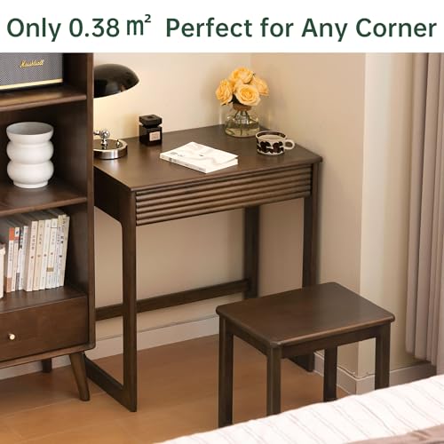 Solid Wood Desk, Walnut Finish Small Writing Desk, Home Office Desk, Computer Desk with 2 Drawers for Small Spaces Study Room Office Bedroom Work 23.62" W - size: 23.62"W