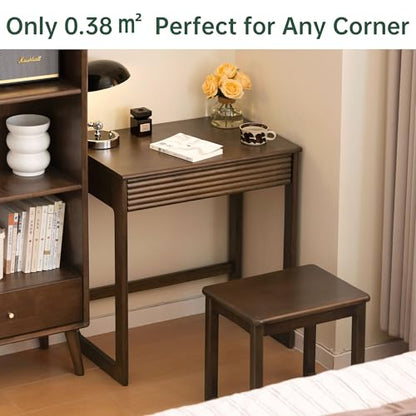 Solid Wood Desk, Walnut Finish Small Writing Desk, Home Office Desk, Computer Desk with 2 Drawers for Small Spaces Study Room Office Bedroom Work 23.62" W - size: 23.62"W