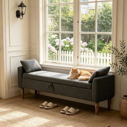 Chifee & Vingol 66" W Storage Benches End of Bed Bench with Pillow,Charcoal - color: 66"-charcoal