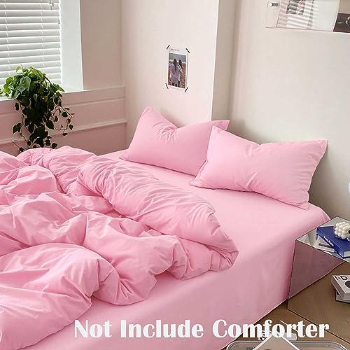 Nanko Pink Full Size Duvet Cover Set, Luxury Lightweight Microfiber Bedding Sets with Zip Ties - Modern Bed Sets for Women Men Chambray Teen 3pc 80 x 90 inch, Light Pink Coral - color: Pink, size: Full