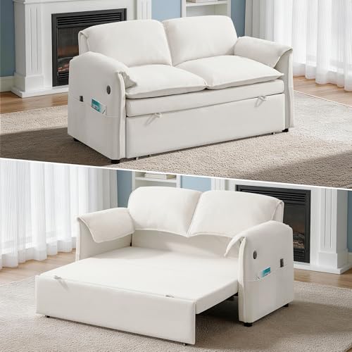 63" Pull Out Loveseat Sofa Bed,Beige
