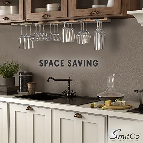 Wooden Wine Glass Holder for | Under Shelf Kitchen Stemware Rack | Wood Holding Rack for Wine Glasses and Stemware | Glassware Hanger and Organizer - Stores Up to 6 Glasses