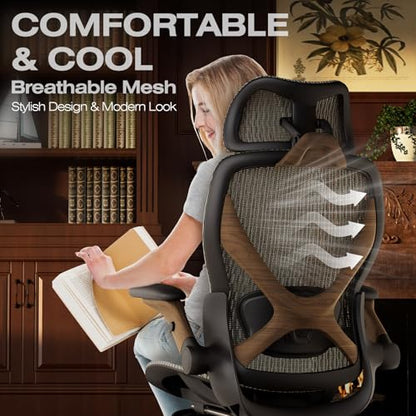 X100 Ergonomic Mesh Office Chair with Footrest, Big and Tall Home Desk Chair with 5D Flip-Up Arms, Adjustable 3D Lumbar Support, Gaming & Executive Computer Chair (Coffee Break) - color: Coffee Break
