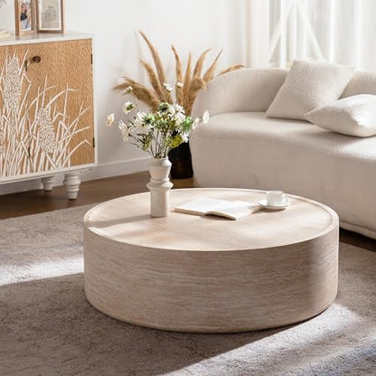 39.37" Round Faux Marble Coffee Table for Living Room, Modern Drum Coffee Table, Faux Stone Mars Pattern Center Table, Minimalist Large Circle Round Coffee Table No Assembly(Mars Pattern) - color: 39.37'' Mars Pattern