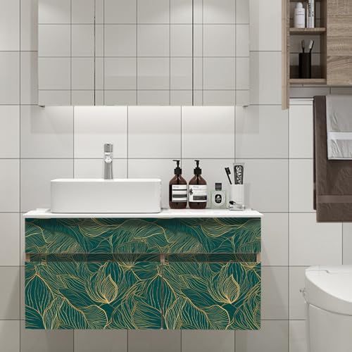 Gold Peel and Stick Wallpaper, 17.71in x 118.1in Self-Adhesive Removable, Gold/Green Contact Paper, Waterproof Vinyl for Bedroom, Living Room, Cabinets - color: Wallpaper-03, size: 17.7" x 118.1"