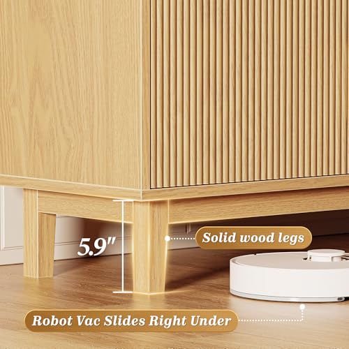 54 Inch Fluted TV Stand for TVs Up to 55, 60 Inch, Mid Century Modern Entertainment Center with Storage, TV Console with Adjustable Shelves, Midea Console for Living Room Bedroom, Beige - color: Nature