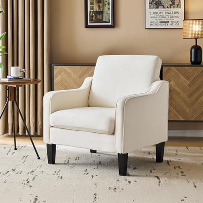 VINGLI Mid Century Modern Accent Chair, Beige Fabric Accent Chairs for Living Room Upholstered Armchair Sofa with Scooped Arms for Bedroom, Apartment, Studio, Office, Waiting Room - color: Beige