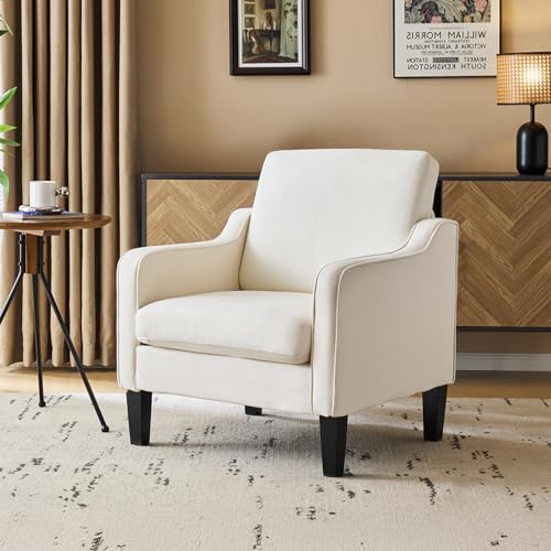 VINGLI Beige Accent Chairs for Living Room, Line Comfy Upholstered Chair Mid Century Modern Armchair for Bedroom, Home Office, Small Spaces, Apartment - color: Beige
