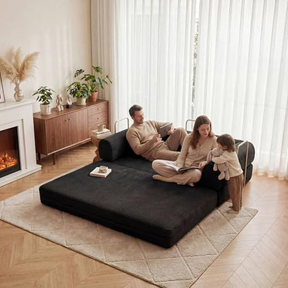 53.15" Boneless Couch,4-in-1 Futon Sofa Bed Modular Loveseat Sleeper Folding Compressed Couch with Pillows,No Assembly Required Convertible Sofa Bed for Living Room Bedroom Guest Room,Black - color: Black, size: 53.15" Loveseat Sofa