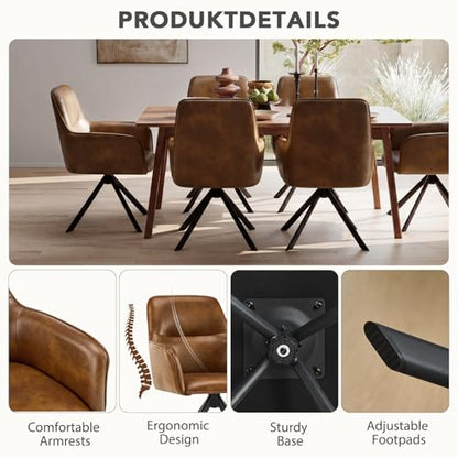 Modern Swivel Dining Chairs Set of 6, Upholstered Dining Room Chairs with Thicken Cushion, 360°Swivel Dining Chairs with Metal Legs for Dining Room, Kitchen, Bedroom, PU, Brown - color: Brown, size: Set of 6