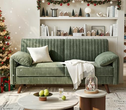 64.5" Loveseat Sofa, Chenille Loveseat Couch for Living Room, Green | 23.2" Deep Seat Love seat with Padded Arms, Comfy Modern Small Couches for Bedroom, Small Spaces, Dorms, Office, Apartment - color: Green
