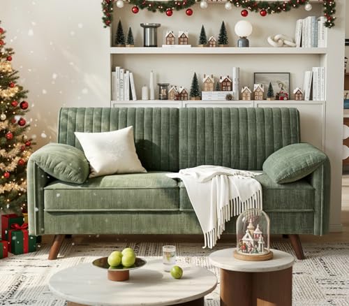 64.5" Loveseat Sofa, Chenille Loveseat Couch for Living Room, Green | 23.2" Deep Seat Love seat with Padded Arms, Comfy Modern Small Couches for Bedroom, Small Spaces, Dorms, Office, Apartment - color: Green
