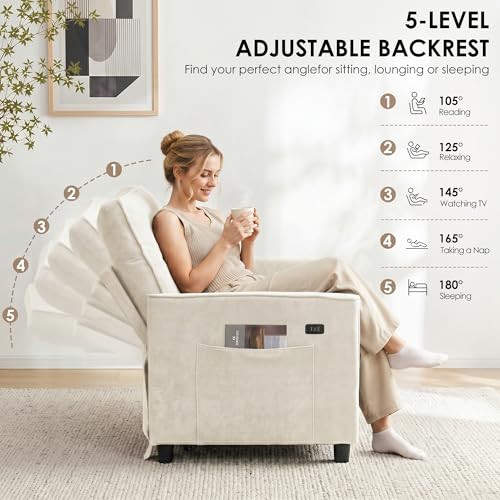 Dreamzie 55'' 3 in 1 Convertible Sofa Bed with USB Charging Ports, Pull Out Couch with Adjustable Backrest and Side Pockets, Sleeper Sofa for Living Room, Apartment, RV, Easy Assembly - Beige - color: Beige