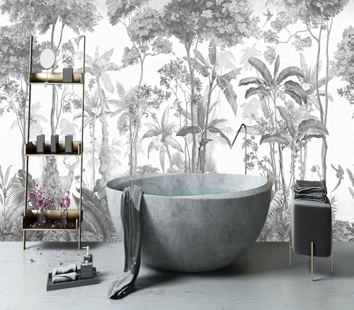 YIHWM-Peel and Stick Tropical Rainforest Wallpaper Grey Jungle Plants Mural | Tear-resistant,with a substantial feel;Will not be damaged during repositioning.Bathroom,Bedroom wallpaper.S-80"x58" - color: Yh14, size: 80"x58"