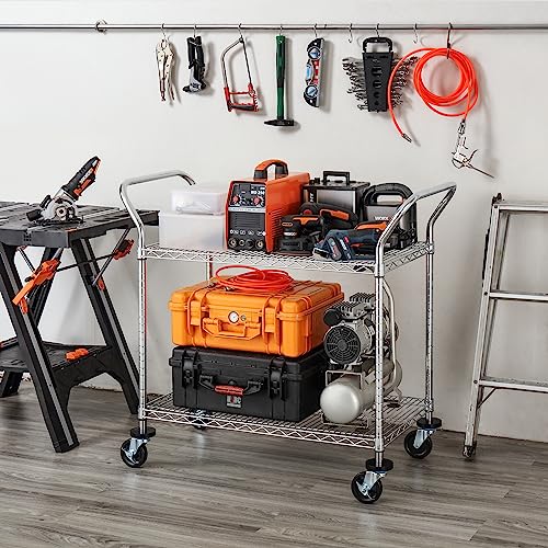 Finnhomy 2-Tier Commercial Grade Rolling Cart, Heavy Duty Utility Cart, Carts with Wheels and Handles, Kitchen Cart on Wheels, Metal Serving Cart with 500 lbs Capacity, Shelf Size 20" D x 36" W, NSF - size: 20"D x 43.9"W x 39.3"H