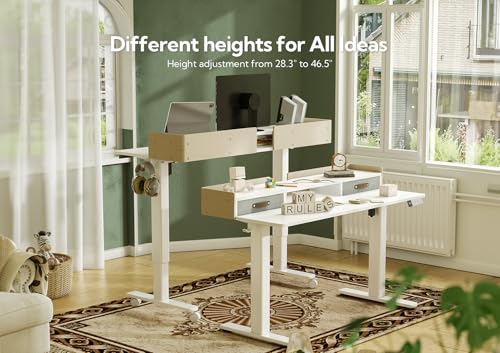 Claiks Standing Desk with Drawers, Adjustable Stand Up Electric Small Standing Desk Adjustable Height with Storage Shelf and Splice Board, 40 Inch, White - color: White, size: 39.4×23.6