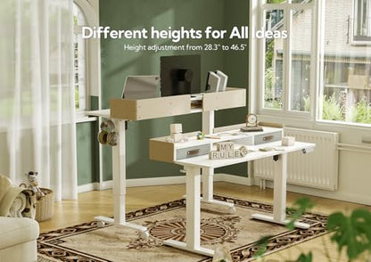 Claiks Standing Desk with Drawers, Adjustable Stand Up Electric Small Standing Desk Adjustable Height with Storage Shelf and Splice Board, 40 Inch, White - color: White, size: 39.4×23.6