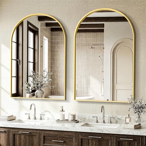 AMOISE Arched Bathroom Mirror for wall, 2 Pack 36"x24" Vanity Mirror, Gold | Metal Frame, HD Glass, Over Sink Mirror for Bathroom, Entryway, Living Room & Bedroom - color: Gold, size: 36"Lx24"W