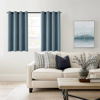 ChrisDowa Blue Blackout Curtains 45 Inches Long 2 Panels for Bedroom | Room Darkening,Light Blocking,Thermal Insulated,Faux Linen,Farmhouse,Grommet,Window Treatment,Drapes,Living Room,52x45 - color: Blue, size: 52"W x 45"L (Pack of 2)