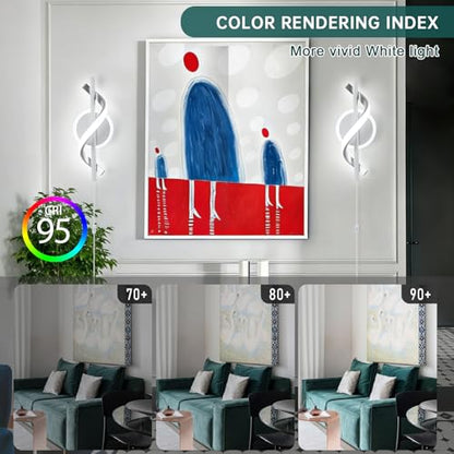 LED Wall Sconces Indoor, 12W Plug In Wall Sconces Set of 2, Modern Spiral Wall Lamp, Bedside Wall Lamps, 6000K Cold White Wall Light Fixture for Bedroom Stairs Living Room Hallway (Cold White, White) - color: White-Cool White