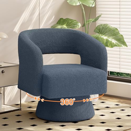 Luxanimarion Swivel Barrel Accent Chair,Oversized Teddy Upholstered Round Swivel Chair,Modern Luxury 360 Degree Living Room Vanity Chair for Bedroom Office,Blue,1PCS - color: Blue, size: Set of 1