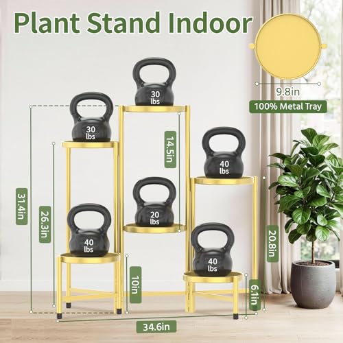 LASZOLA Plant Stand Indoor with 10 Inch Large Metal Tray, 6 Tier Gold | Corner Tall Folding Flower Display Rack, Modern Plant Holder Shelf, for Outdoor Patio Porch Garden Living Room - color: Warm Gold, size: 6 Tier