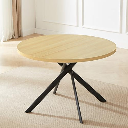 HIPIHOM 45.3 Inch Modern Round Dining Table for 4, Space-Saving Dinette with Carbon Steel Legs for Home Kitchen Apartment(Cream Table) - color: Cream Table