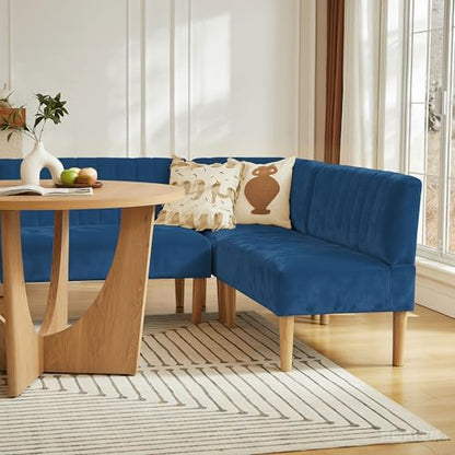 42" Velvet Armless Loveseat Settee, Mini Two-Seater Couch with Channel-Tufted Back, Solid Wood Legs, Compact Bench with Back for Small Apartment, Kitchen Nook & Entryway, Easy Assembly (Blue)