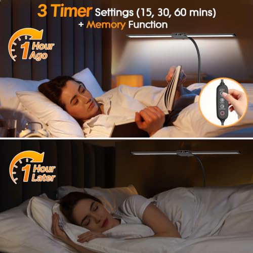 Syrinx LED Desk Lamp for Home Office, 18W 2000LM Dual Head Architect Lamp | Wide-Area Eye-Caring Lighting, Adjustable Gooseneck, Gesture & Wired Control, Memory & Timer, 50 Modes for Study & Crafting - color: Black