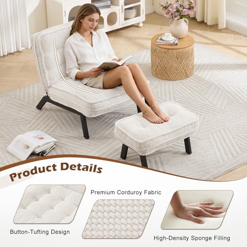ANJ Accent Chair with Ottoman Adjustable Backrest, Beige Living Room Chair Tufted Upholstered Lounge Chair with Footrest Set, Modern Chair Cozy Reclining Chair for Reading Room Bedroom - color: Beige, size: 1
