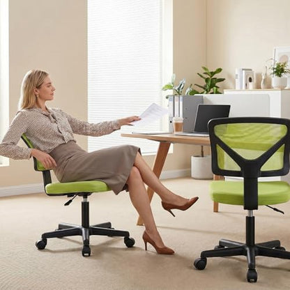 OLIXIS Armless Home Office Chair, Ergonomic Small Desk Chair | Mesh Back, Removable Washable Foam Cushion, Height Adjustable, Rolling Swivel Wheels, Small Space, Green - color: Green
