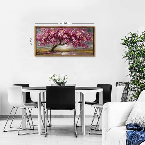 Large Tree of Life Wall Art Vintage Pink Flower Framed Wall Decor for Living Room Abstract Landscape Painting Canvas Prints Retro Nature Texture Picture Bedroom Kitchen Corridor Home Decoration 20x40 - color: Pink Tree, size: 20"L x 40"W