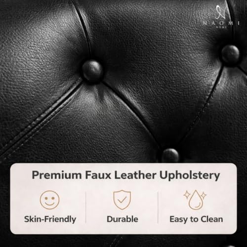 Naomi Home Emma Faux Leather Tufted Barrel Accent Chair - Black | Solid wood frame, sturdy legs and easy-clean faux leather create lasting comfort for living room, bedroom or office. - color: Black, style: Barrel