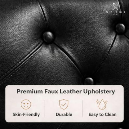 Naomi Home Emma Faux Leather Tufted Barrel Accent Chair - Black | Solid wood frame, sturdy legs and easy-clean faux leather create lasting comfort for living room, bedroom or office. - color: Black, style: Barrel