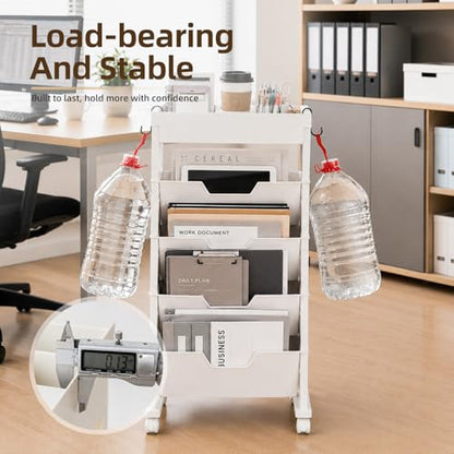 5-Tier Rolling Bookshelf, Rolling Book carts with wheels,Book Storage Rack | Utility Carts, Movable File Folder Organizer Cart for Home,Study,Office,Living Room,Classroom