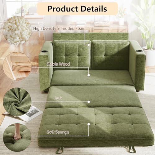 Convertible Sofa Bed, Folding Sofa Bed 2 in1 Pull Out Loveseat Sleeper Sofa, Floor Sofa Bed for Small Spaces Folding Couch Bed with Pillows for Living Room Bedroom - Green - color: Green
